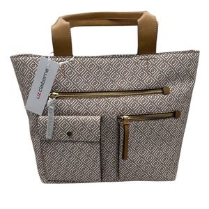 Liz Claiborne Tote Bag Multi‎ Pocket Satchel Handbag Purse Brown White NWT $80